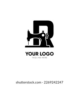 Letter R Sewing Machine Logo Design Vector Icon Graphic Emblem Illustration Background Template