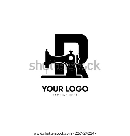 Letter R Sewing Machine Logo Design Vector Icon Graphic Emblem Illustration Background Template