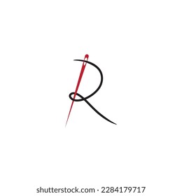 letter R sewing needle logo design art vector line illustration