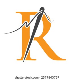 Letter R Sewing Needle Logo Design for Embroider, Textile, Fashion, Cloth, Fabric Symbol