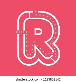 Letter R shape Maze Labyrinth. Vector labyrinth. Circle maze game illustration.