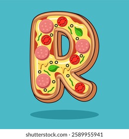 The letter R is in the shape of a pizza