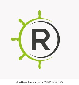Logo des Buchstaben R für Schiffs-Schiffs mit Vektorgrafik-Vektorvorlage des Schiffs