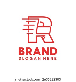 Letter R shopping cart line simple logo design, logo for your company