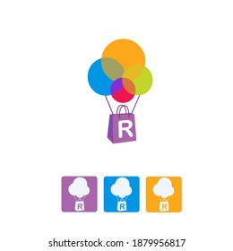 Letter R shopping shop delivery logo concept with shopping bag and air balloon icon
