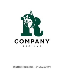 Letter R Siberian Husky Dog Logo