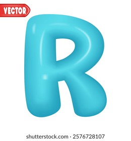 letter R. letter sign blue color. Realistic 3d design Glossy letters in cartoon balloon style. Isolated on white background. vector illustration