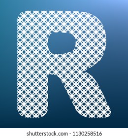 Letter R sign design template element. Vector. White textured icon at lapis lazuli gradient background.