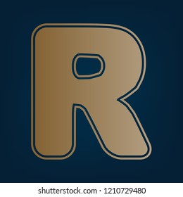 Letter R sign design template element. Vector. Golden icon and border at dark cyan background.