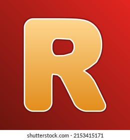 Letter R sign design template element. Golden gradient Icon with contours on redish Background. Illustration.
