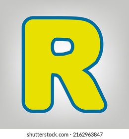 Letter R sign design template element. Icon in colors of Ukraine flag (yellow, blue) at gray Background. Illustration.