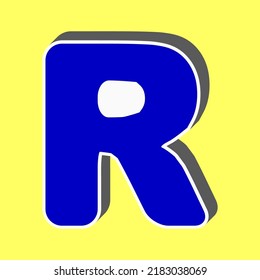 Letter R sign design template element. Blue Icon with white stroke in 3d at yellow Background. Illustration.