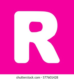 Letter R sign design template element. White icon at magenta background.