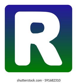 Letter R sign design template element. Vector. White icon at green-blue gradient square with rounded corners on white background. Isolated.