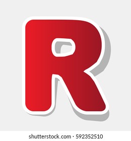 Letter R sign design template element. Vector. New year reddish icon with outside stroke and gray shadow on light gray background.