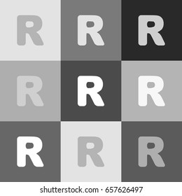 Letter R sign design template element. Vector. Grayscale version of Popart-style icon.