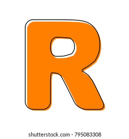 Letter R sign design template element. Vector. Black line icon with shifted flat orange filled icon on white background. Isolated.