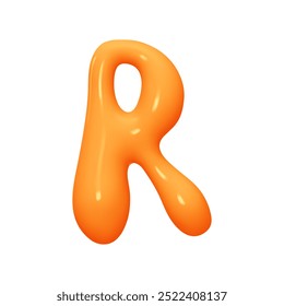 letter R. letter sign orange soft color. Realistic 3d design in cartoon liquid paint style. Isolated on white background. vector illustration