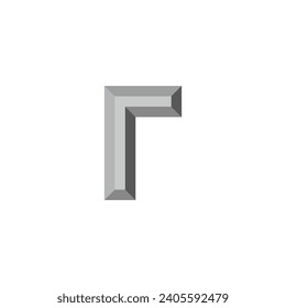 Letra r plata, símbolo geométrico 3d vector logotipo simple