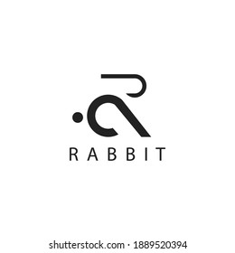 letter R simple logo creative rabbit illustration vector design template. Sign or symbol for company