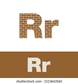 Letter R simple logo icon, with brick texture vector