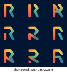 Letter R simple logo vector set with gradient colour 