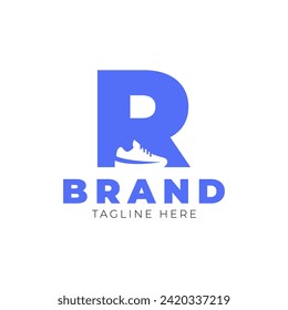 letter R and sneaker shoe negative space logo vector icon illustration
