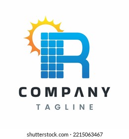 Letter R Solar Energy Logo, Solar Power Panel Design