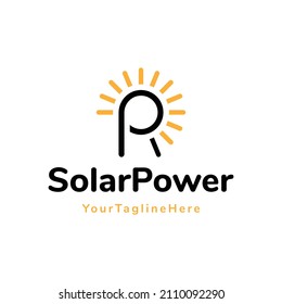 letra R logotipo solar. letra combinada única P y plantilla de logotipo solar o solar