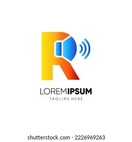Letter R Speaker Logo Design Vector Icon Graphic Emblem Illustration Background Template