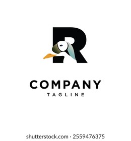 Letter R Spectacled Eider Logo Icon Vector