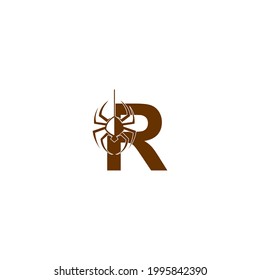 Letter R with spider icon logo design template vector