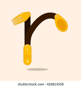 Letter R with spoon and fork. Letter fork logo illustration for your identity or restaurant
