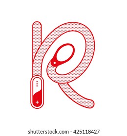 Letter R with spoon in minimal outline design. Letter spoon logo illustration for your identity or restaurant