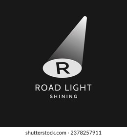 Letter R in spotlight logo design concept. Vector illustration