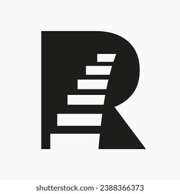 Logo de la letra R Stair. Símbolo de logotipo de paso plantilla vectorial basada en alfabetos