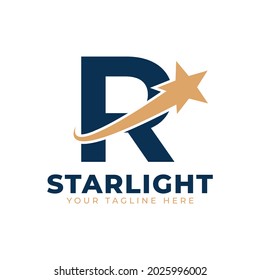 Letter R with Star Swoosh Logo Design. Suitable for Start up, Logistic, Business Logo Template