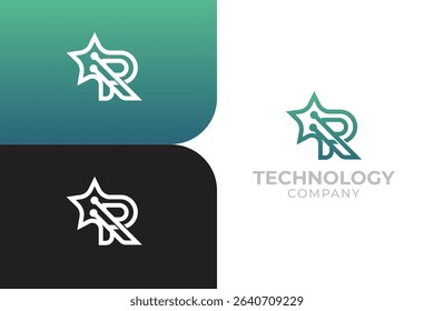 Letter r with star, technology logo, application logo, software company logo, connect logo template