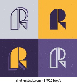 Conjunto de logotipo del patrón R de la letra. Iconos planos perfectos para usar en cualquier etiqueta militar, logos deportivos, carteles de graffiti, identidad de construcción, etc.