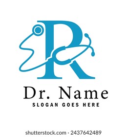 Letter R Stethoscope Logo. Alphabet R Doctor Business Icon