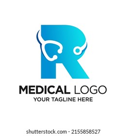 Letter R Stethoscope Logo Design Template Inspiration, Vector Illustration.