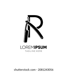 Letter R Straight Razor Logo Design Vector Icon Graphic Emblem Illustration Background Template