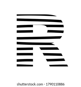 Letter R - striped mottled font - isolated, vector illustration