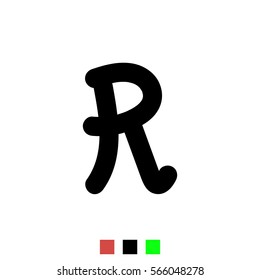 Letter R. Stylized letter of the English alphabet. Black font isolated on white background, the template element. For the logo, brand name, print, web design, icons.