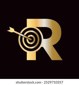 Letter R Success Logo Combine with Bow Target  Icon