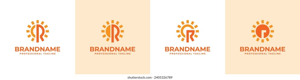 Letter R Sun Logo Set, suitable for business related to solar with R initial