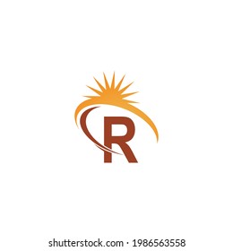 Buchstabe R mit Logo-Design für Sonnenstrahlen, Vektorgrafik