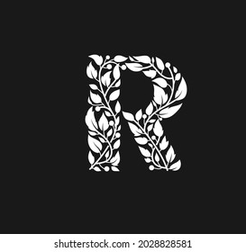 letter r with swirls and floral vector