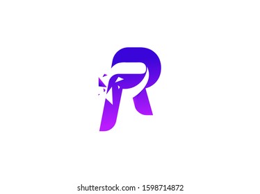 Letter R Swoosh Style Triangle Pixel Creative Logo Design