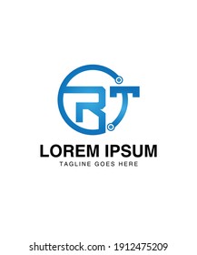 letra logotipo de tecnología azul R T , logotipo rt, letras iniciales rt
